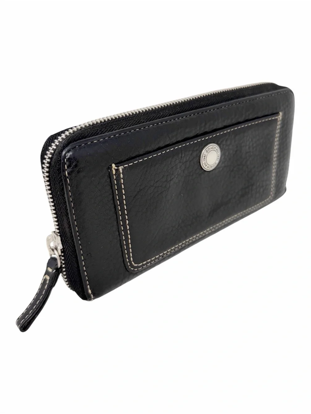 Coach Black Pebbled Leather Zip Around Continental Wallet